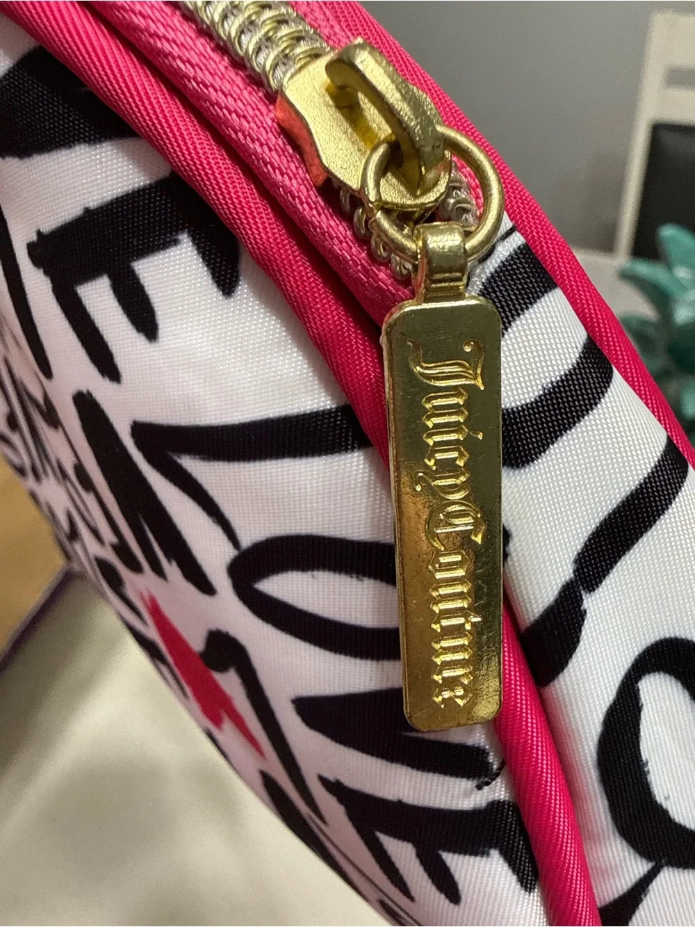 Juicy Couture Pink & White 'Love' Pattern Cosmetic Pouch